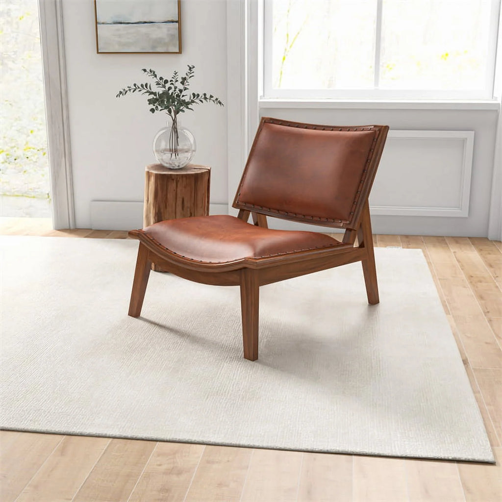 Cognac Tan Walnut Leather Accent Chair M5799