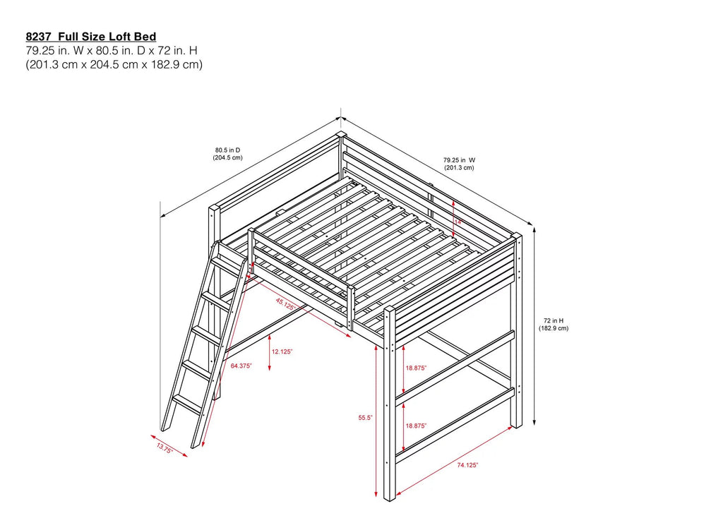 Full Size Loft Bed with Ladder, Black W6023