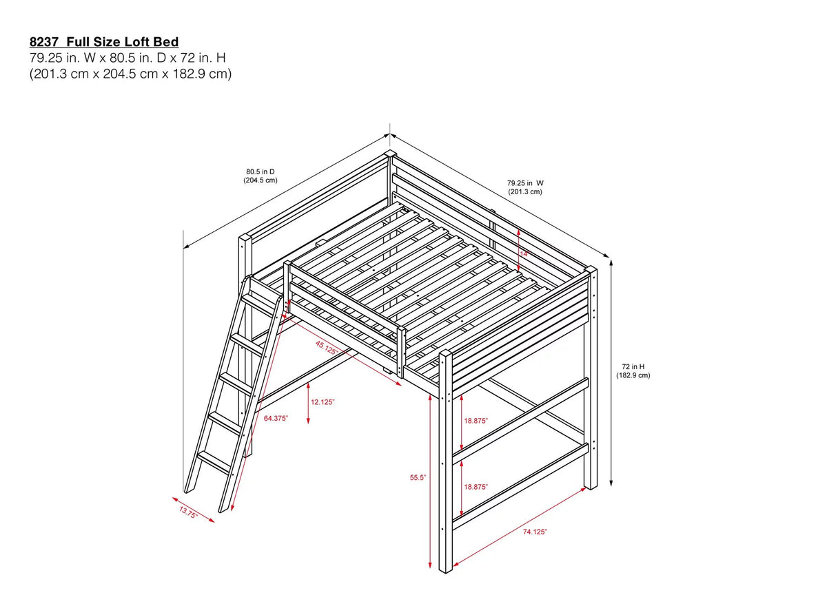 Full Size Loft Bed with Ladder, Black W6023