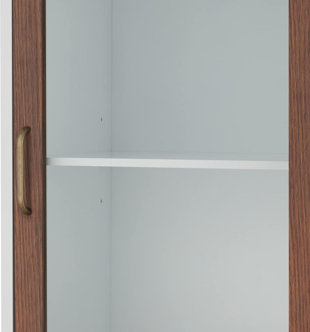 White Natural Wood Bathroom Linen Cabinet C5681