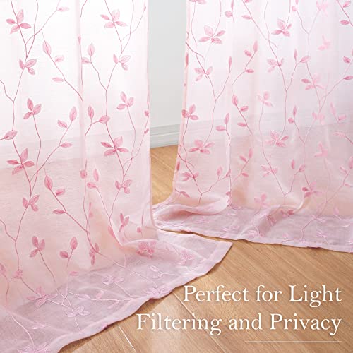 Sage Green Sheer Curtains 84 Inches Long 2 Panels Embroidered Floral V756