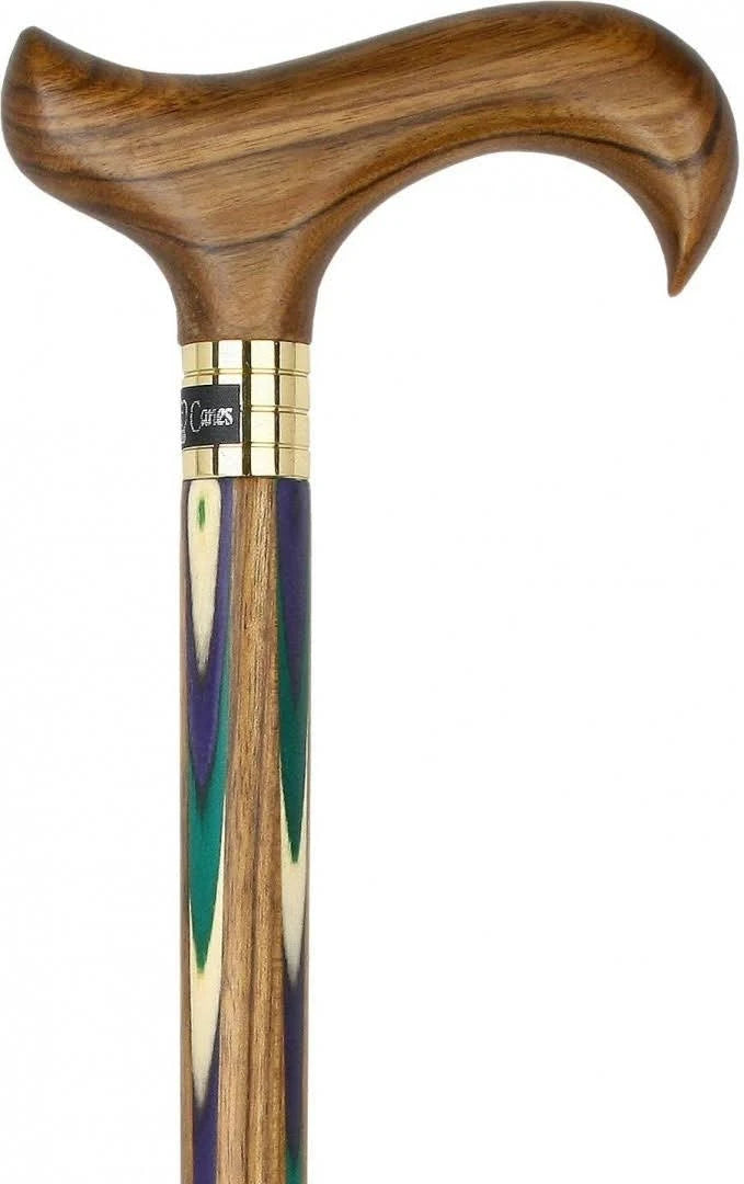 Green Blue Inlaid Derby Walking Cane with Ovangkol Shaft P492