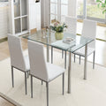 White 5 Pieces Tempered Glass Dining Table Set with 4 Chairs G842606