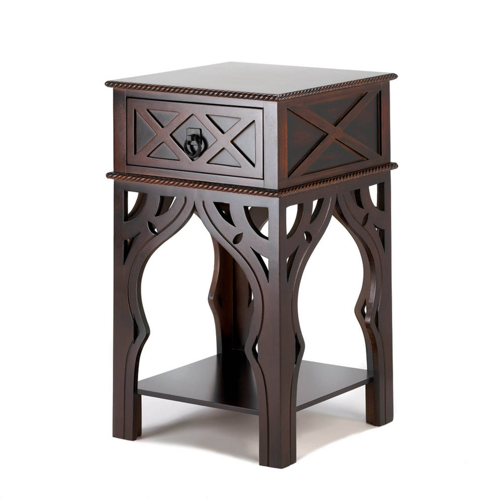 Ornate Moroccan Style Table, Brown Q415