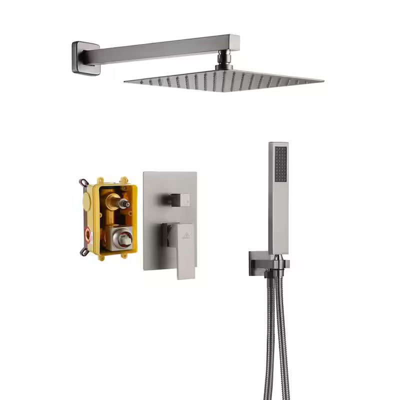 10 in. Wall Mount Dual Shower Heads with Hand Shower Faucet, Brushed Nickel S8331