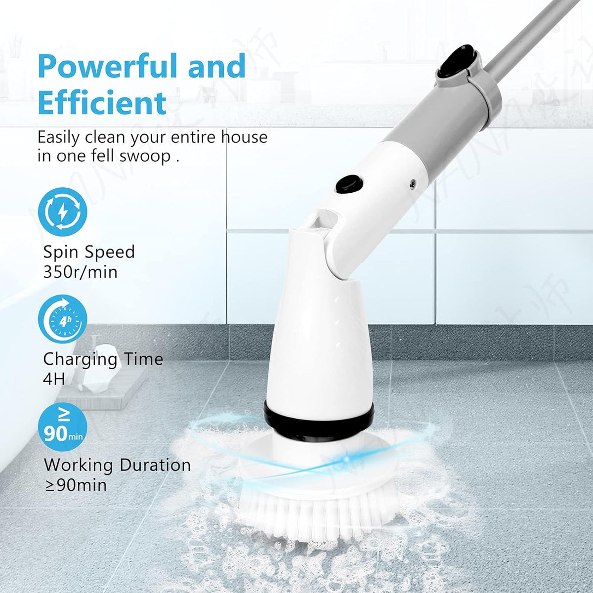 Electric Spin Scrubber with Adjustable Extension Handle & 4 Replaceable Brush Heads U785102