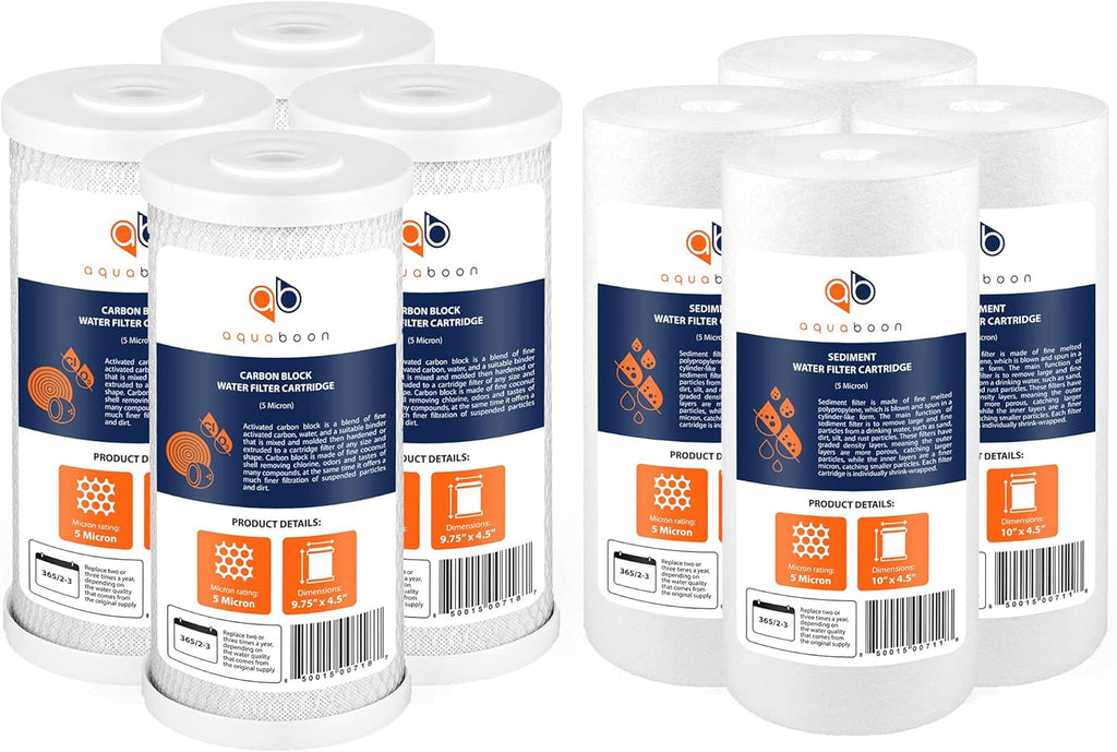 5 Micron 10 x 4.5 CTO Carbon Block & Sediment Replacement Filter Cartridges Set 8 pack X673