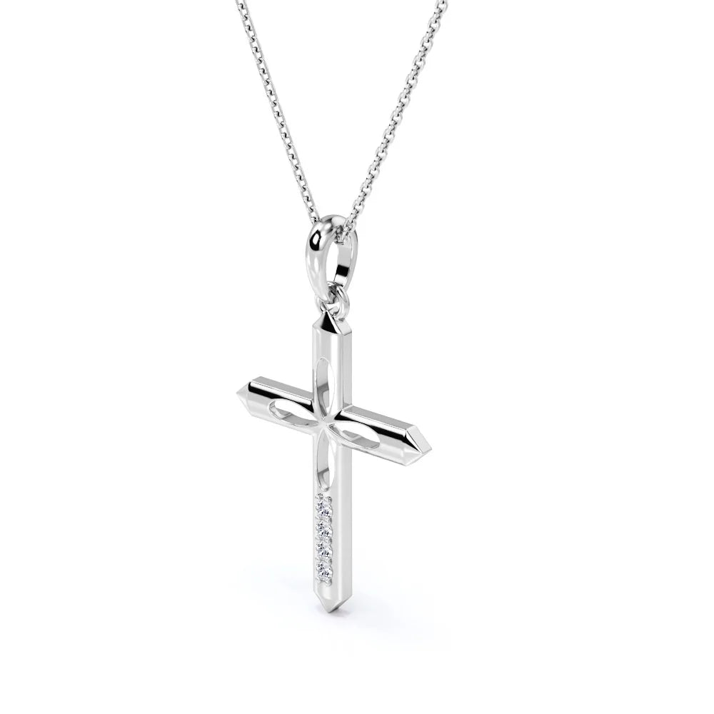 4-Petal Pencil Diamond Mini-Pave Pendant Necklace in 18K White Gold Plating over Silver E563742