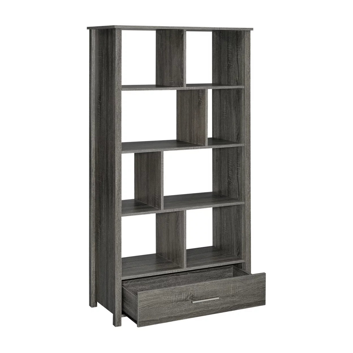 68 Inch Geometric Bookcase with 8 Shelves Weathered Gray I4159