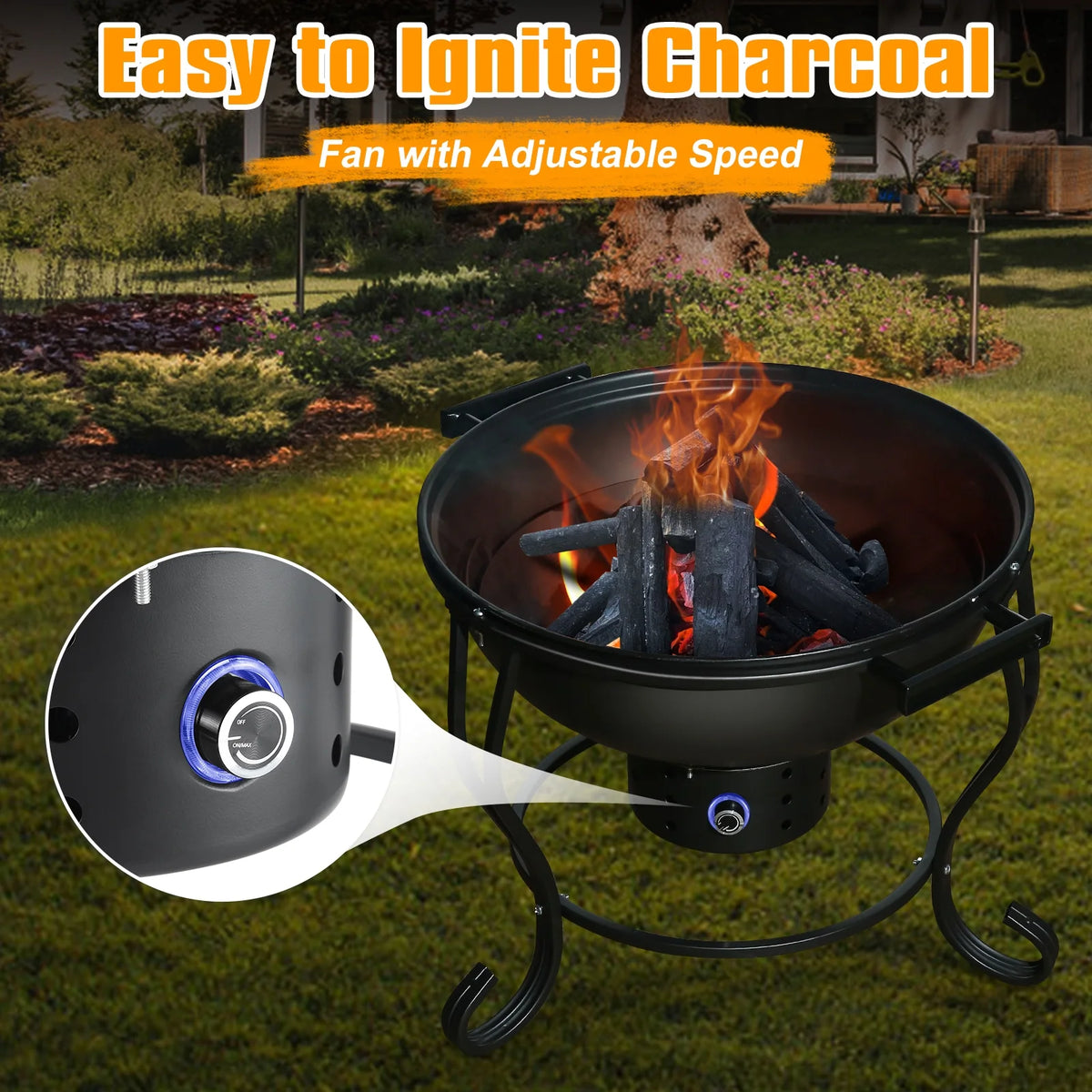 17 inches Portable Charcoal Grill with Adjustable Fan U672010