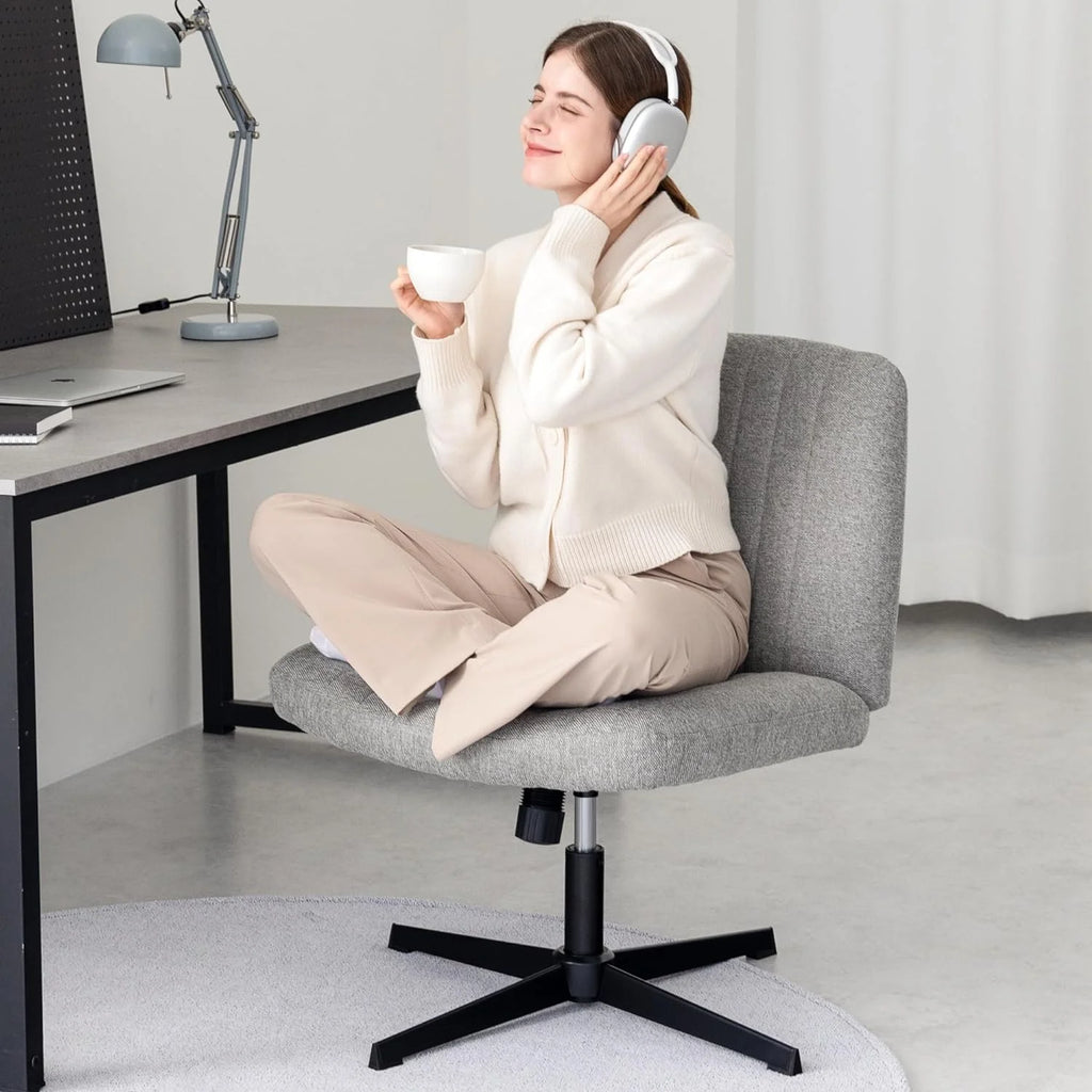 Cross Legged Fabric Padded Swivel Height Adjustable Wide Seat Office Chair P487326