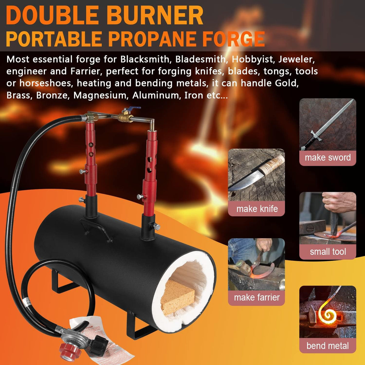 Double Burner Portable Propane Forge 19" x 6.75 x 3.5" T981485