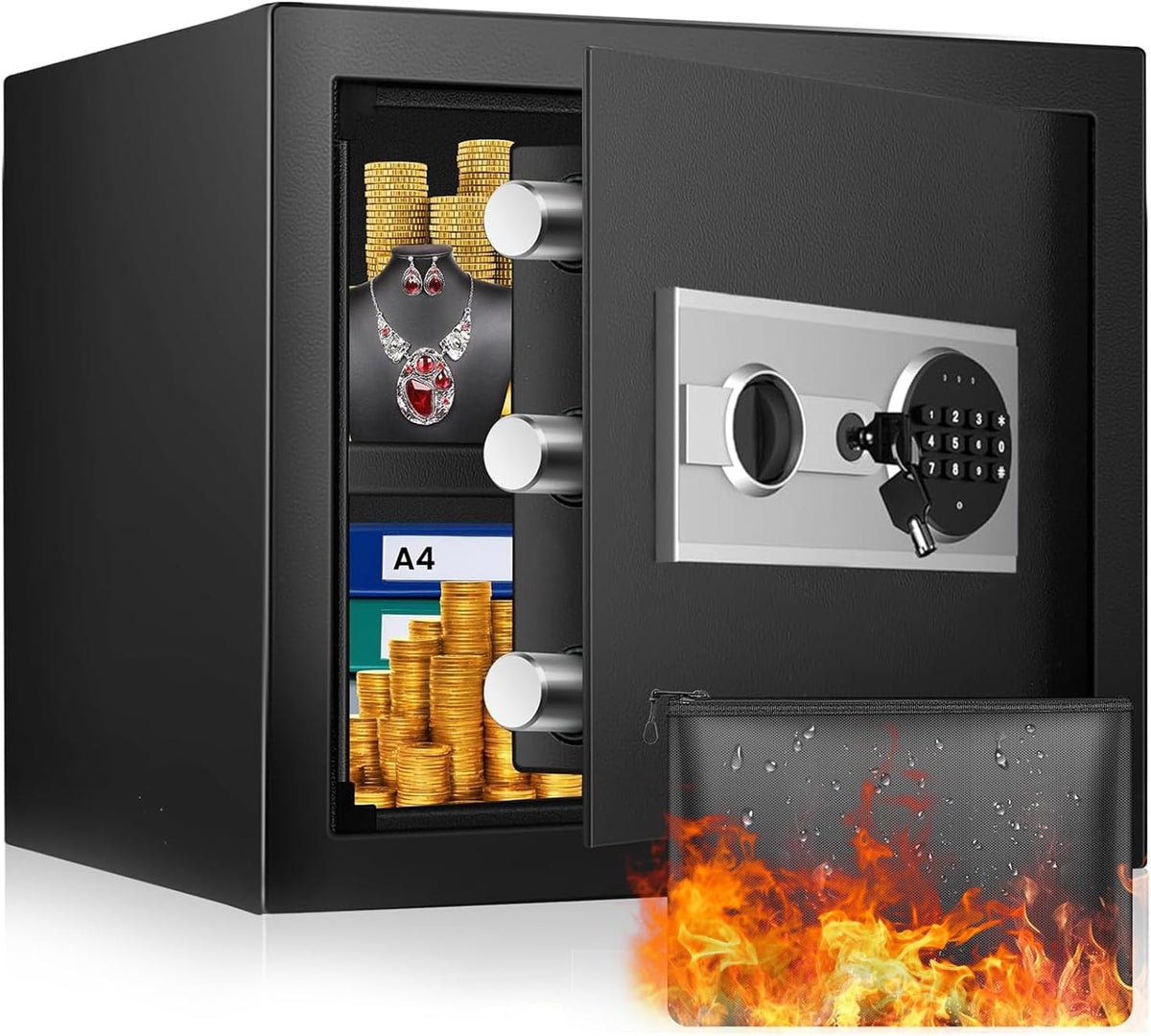 1.5 Cu ft Fireproof Waterproof Digital Home Safe Box with Detachable Shelf Z10504
