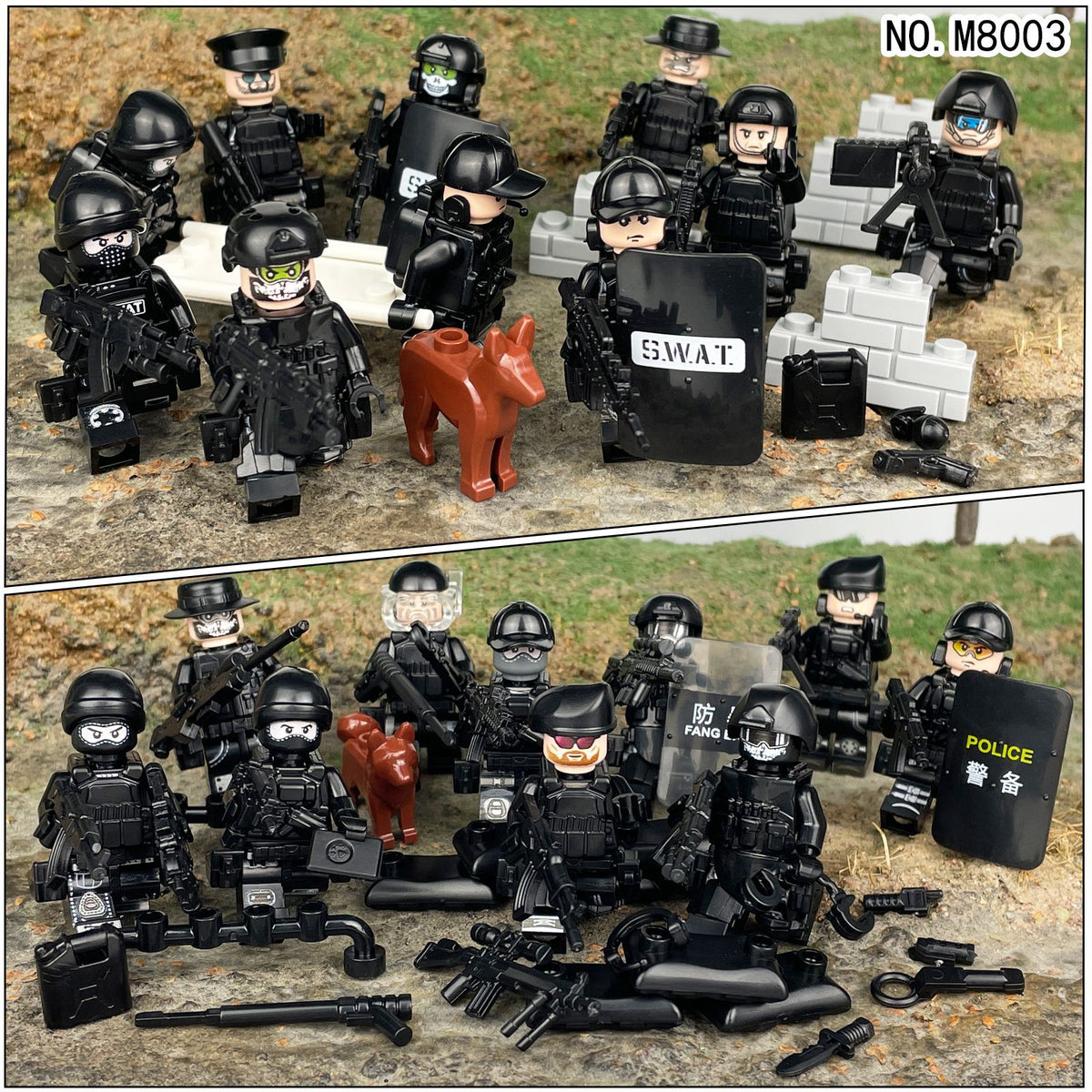 20 Pcs City Police Action Figures Building Blocks Set with Combat Equipment and Dogs Z6403
