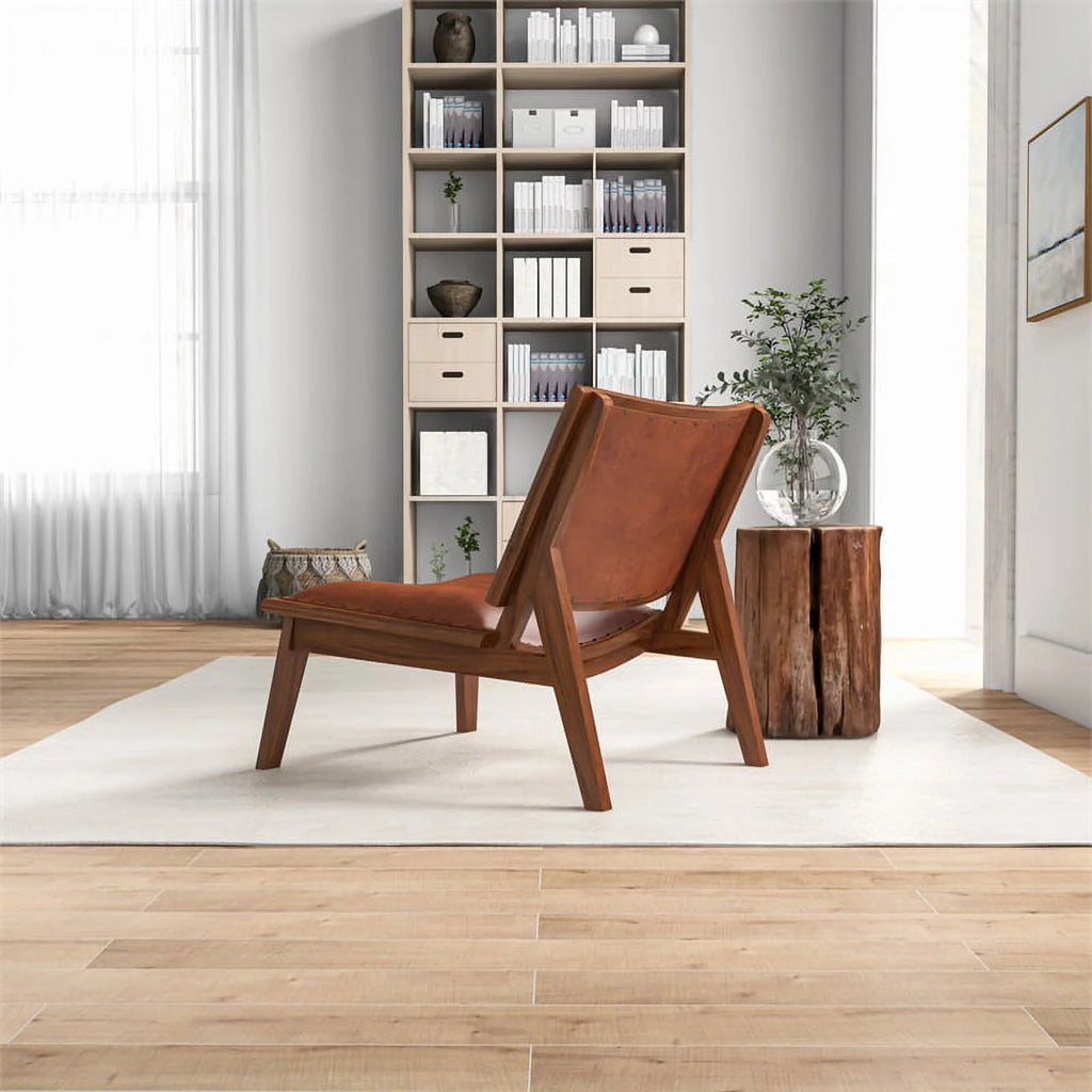 Cognac Tan Walnut Leather Accent Chair M5799