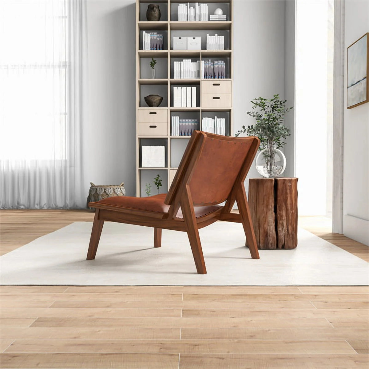 Cognac Tan Walnut Leather Accent Chair M5799