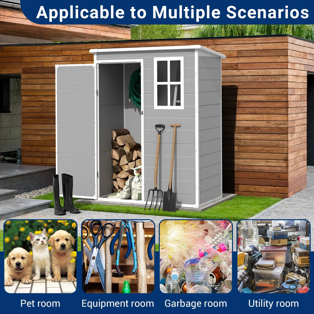 5x3 FT Resin Outdoor Storage Shed with Lockable Door F174