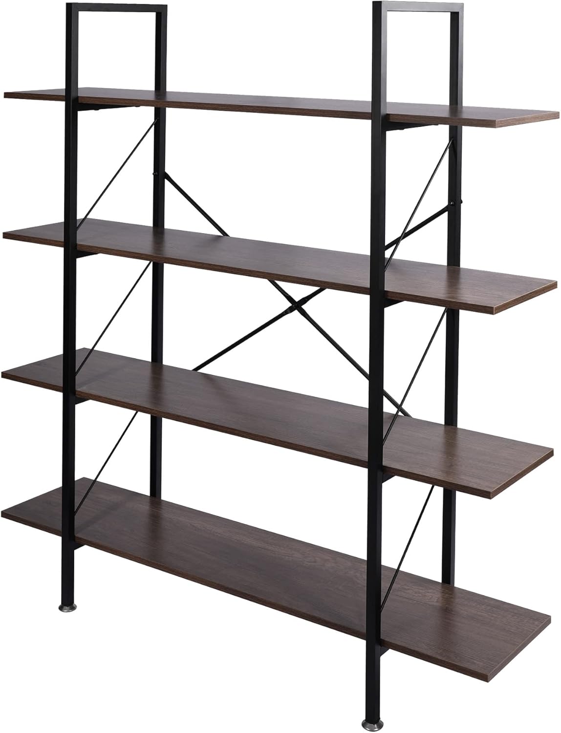 Industrial Bookshelf, 4 Tier Open Shelf Bookcase, Rustic Brown Q259
