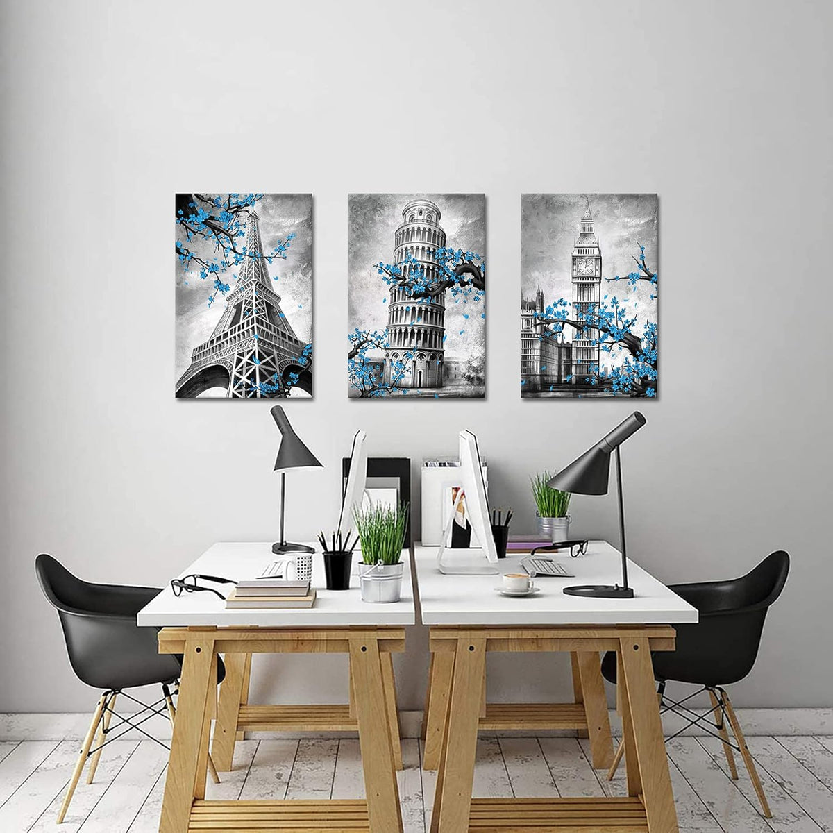 3 Pieces Blue Plum Blossom Canvas Wall Art 16x24inchx3pcs U196