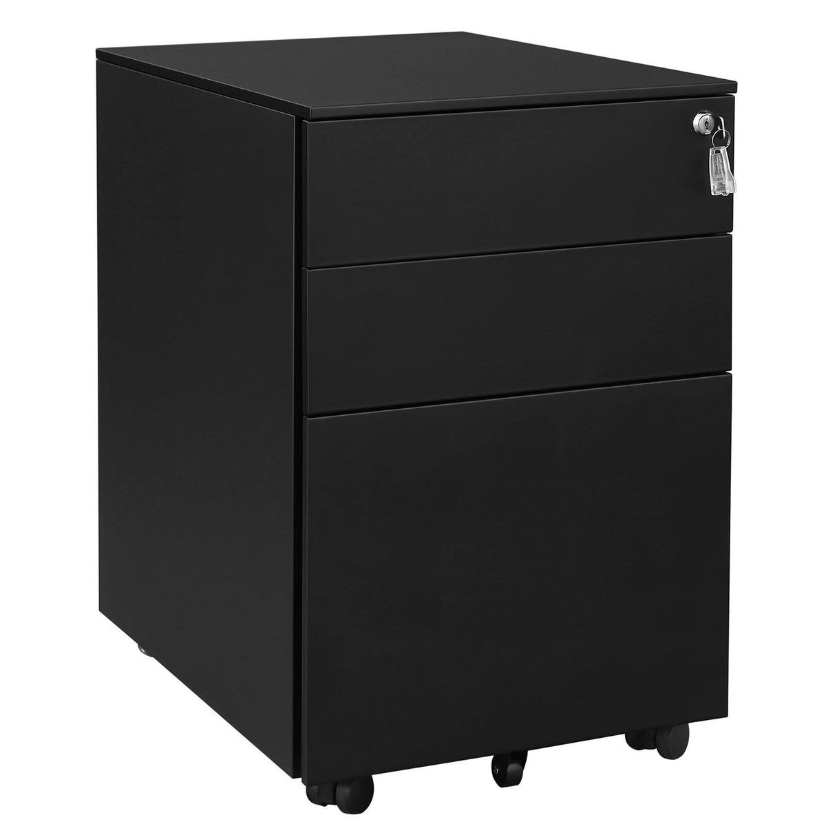 Black Steel 3 Drawer Mobile File Cabinet with Lock X26298