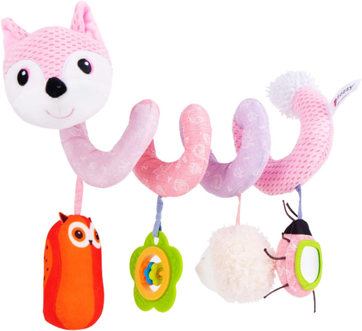 Pink Plush Activity Hanging Spiral Pram Crib Toys with Music Box B80871