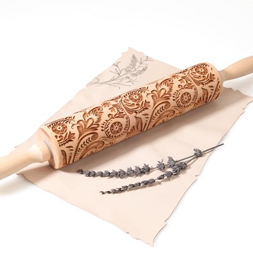 17" Wooden Rolling Pins with Embossed Designs M617118
