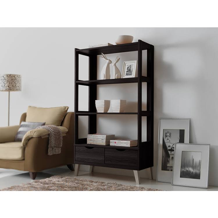 Dark Brown Wood Leaning Bookcase D844