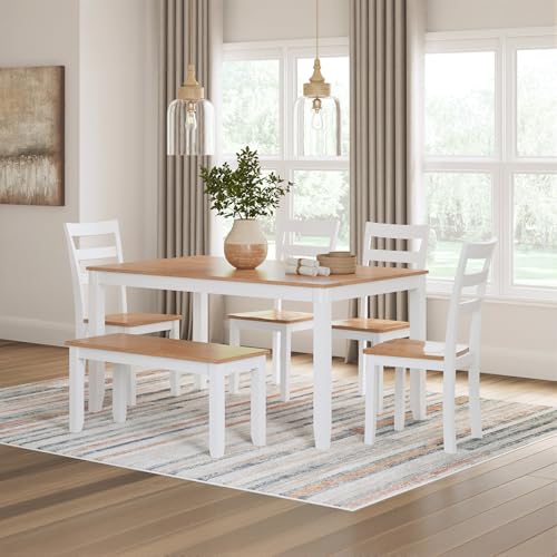 Modern Dining Table with 4 Chairs and Bench, Set of 6 W204