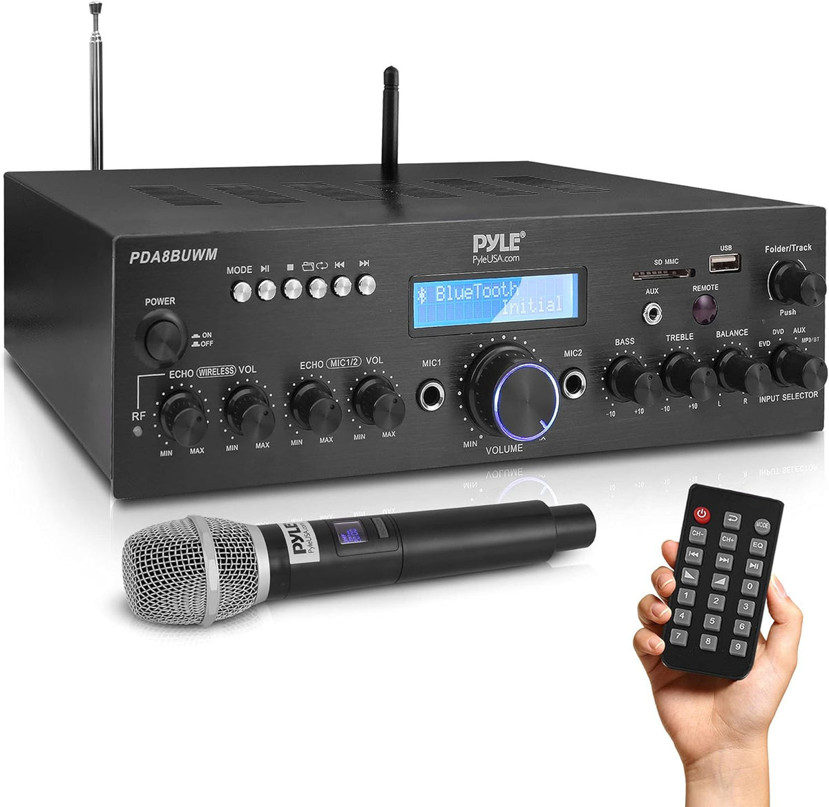 200W Dual Channel Karaoke Speaker Receiver with USB, AUX, Microphone, Echo, Radio, RCA M7157