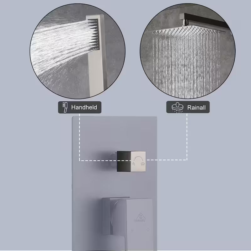 10 in. Wall Mount Dual Shower Heads with Hand Shower Faucet, Brushed Nickel S8331