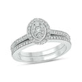 925 Sterling Silver Oval Diamond Engagement Ring and Wedding Band Set X73124