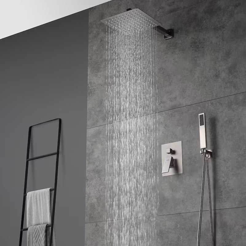 10 in. Wall Mount Dual Shower Heads with Hand Shower Faucet, Brushed Nickel S8331