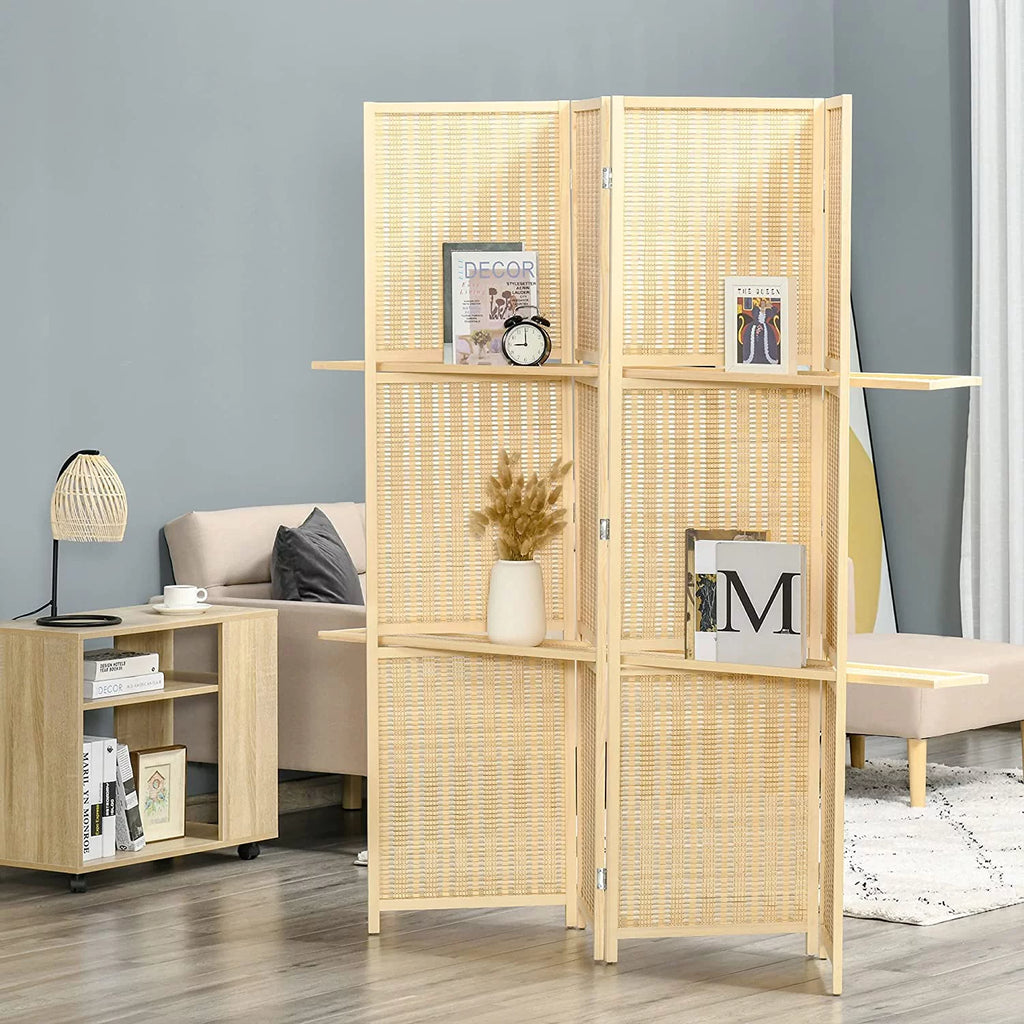 6 Ft Bamboo Folding Privacy Screen with 2 Display Shelves B8569