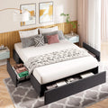 Queen Size Upholstered Platform Bed Frame with 3 Storage Drawers E799558
