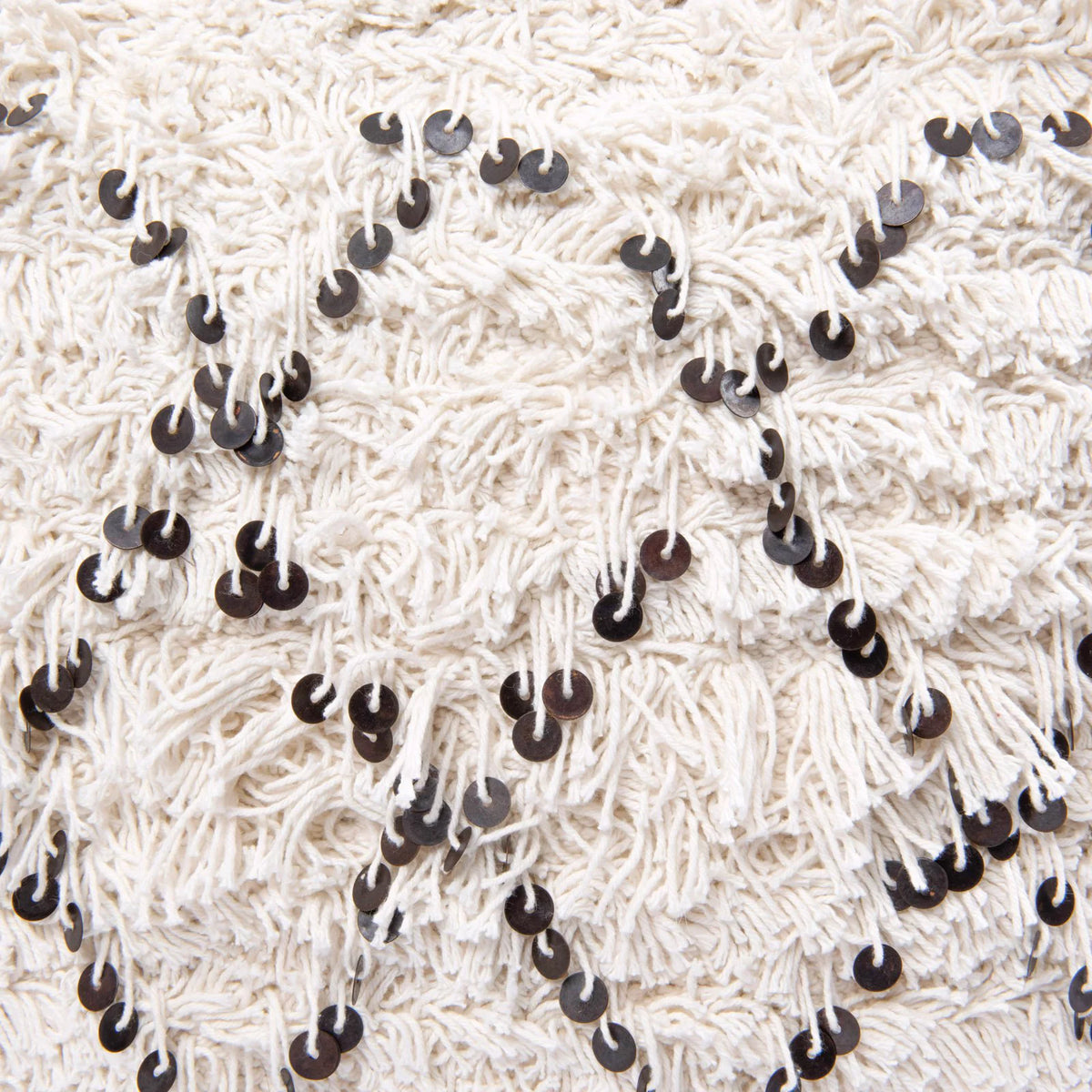 White Moroccan Wedding Quilt Pouf with Fringe & Sequins N430
