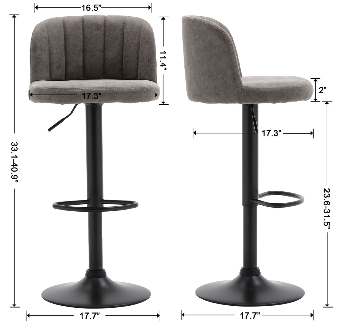 Grey Faux Leather Swivel Bar Stools Set of 2 Q21896