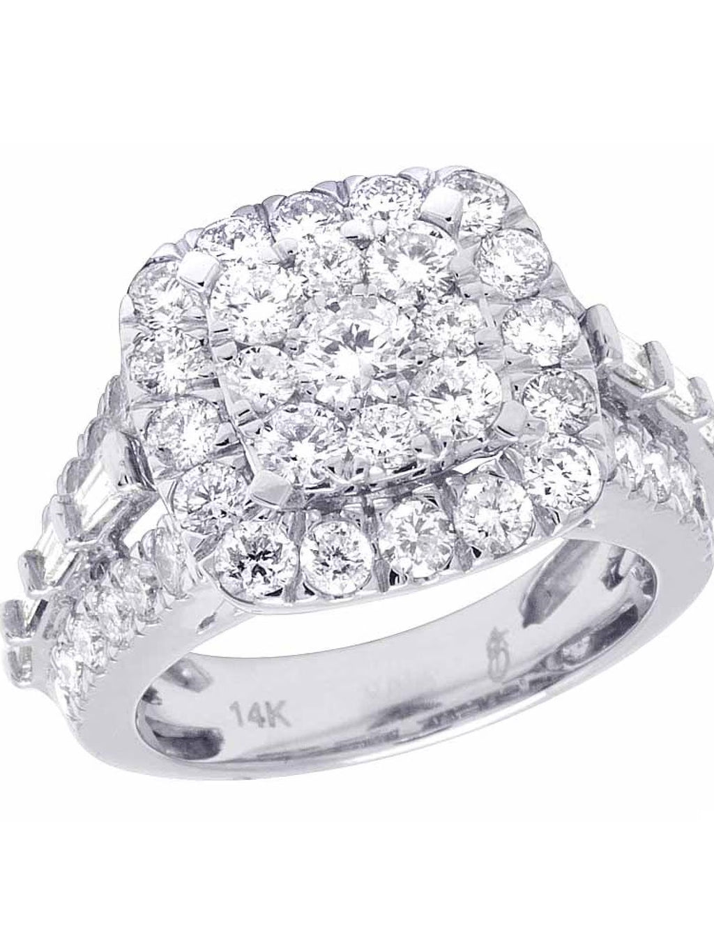 14K White Gold Real Diamond Square Cluster Engagement Ring Y2829
