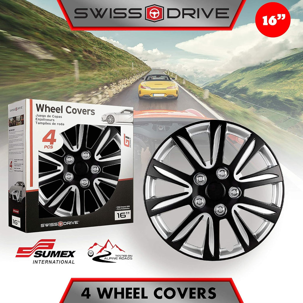 16-Inch Set of 4 Silver Car Wheel Hub Caps W417