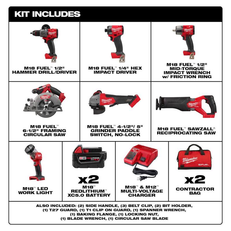 18V Lithium-Ion Brushless Cordless Combo Kit with 5.0 Ah Batteries 7-Tool K176320
