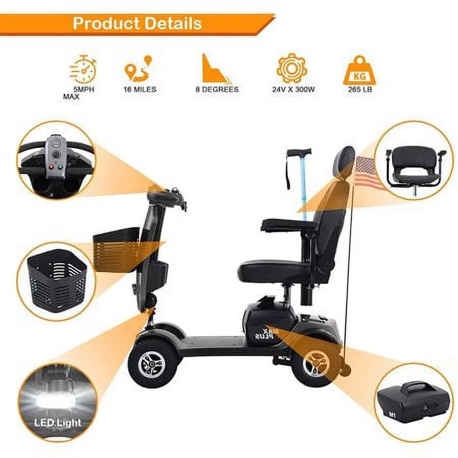 4 Wheels Mobility Scooter Grey LED Lights USB Port N665
