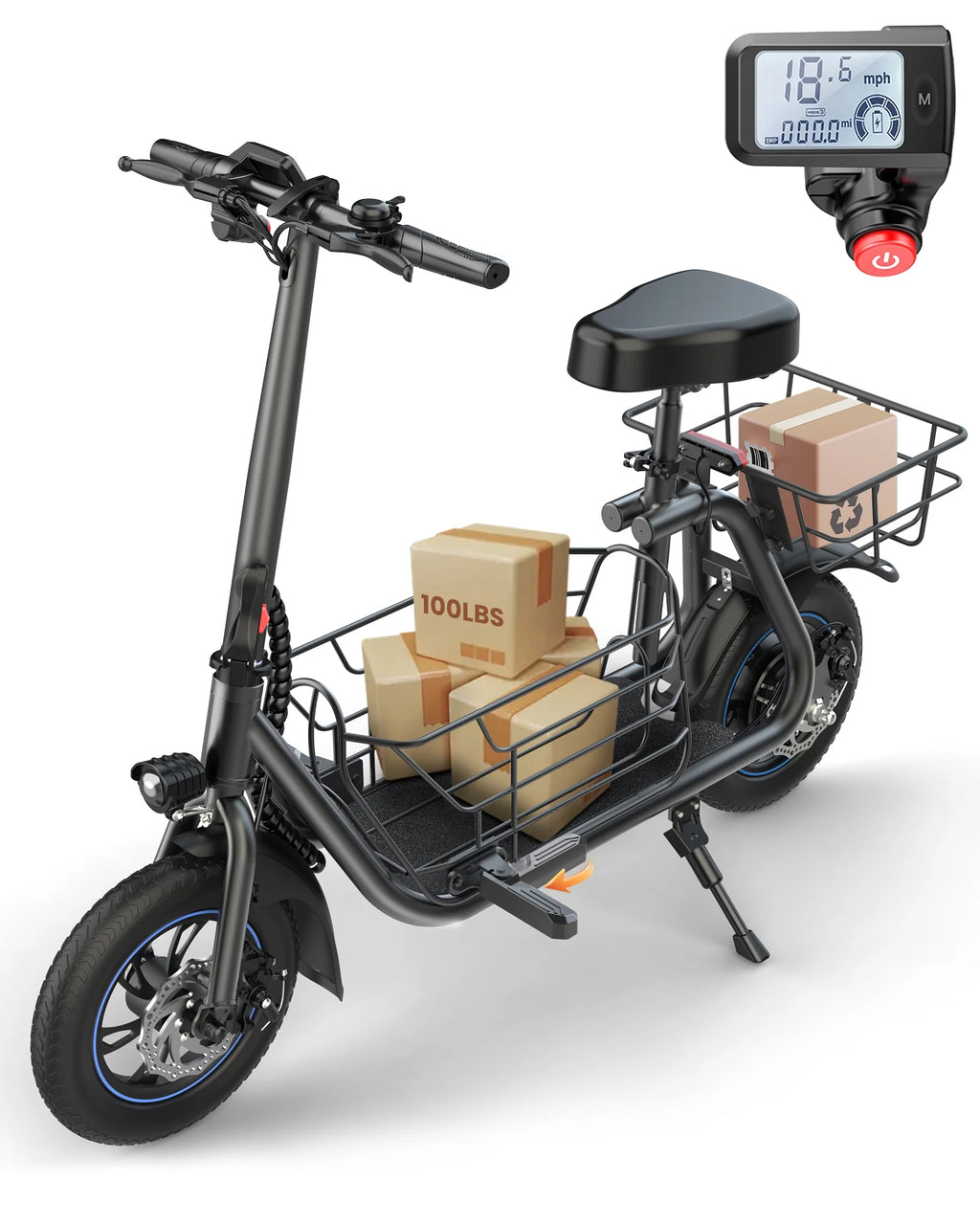 550W Electric Scooter with Seat, 12 inch, Front & Back Basket, up to 20 Miles 18.6MPH R173763