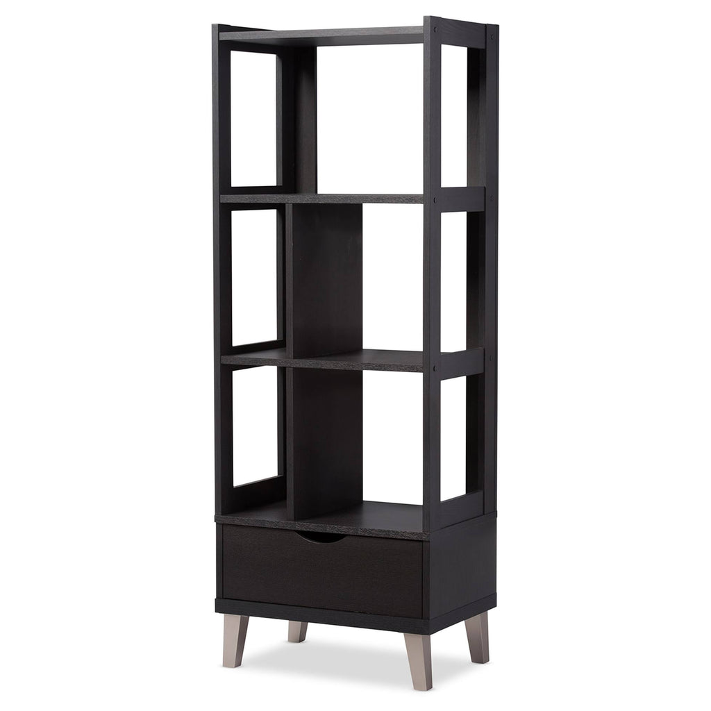 Dark Brown Wood Leaning Bookcase D844
