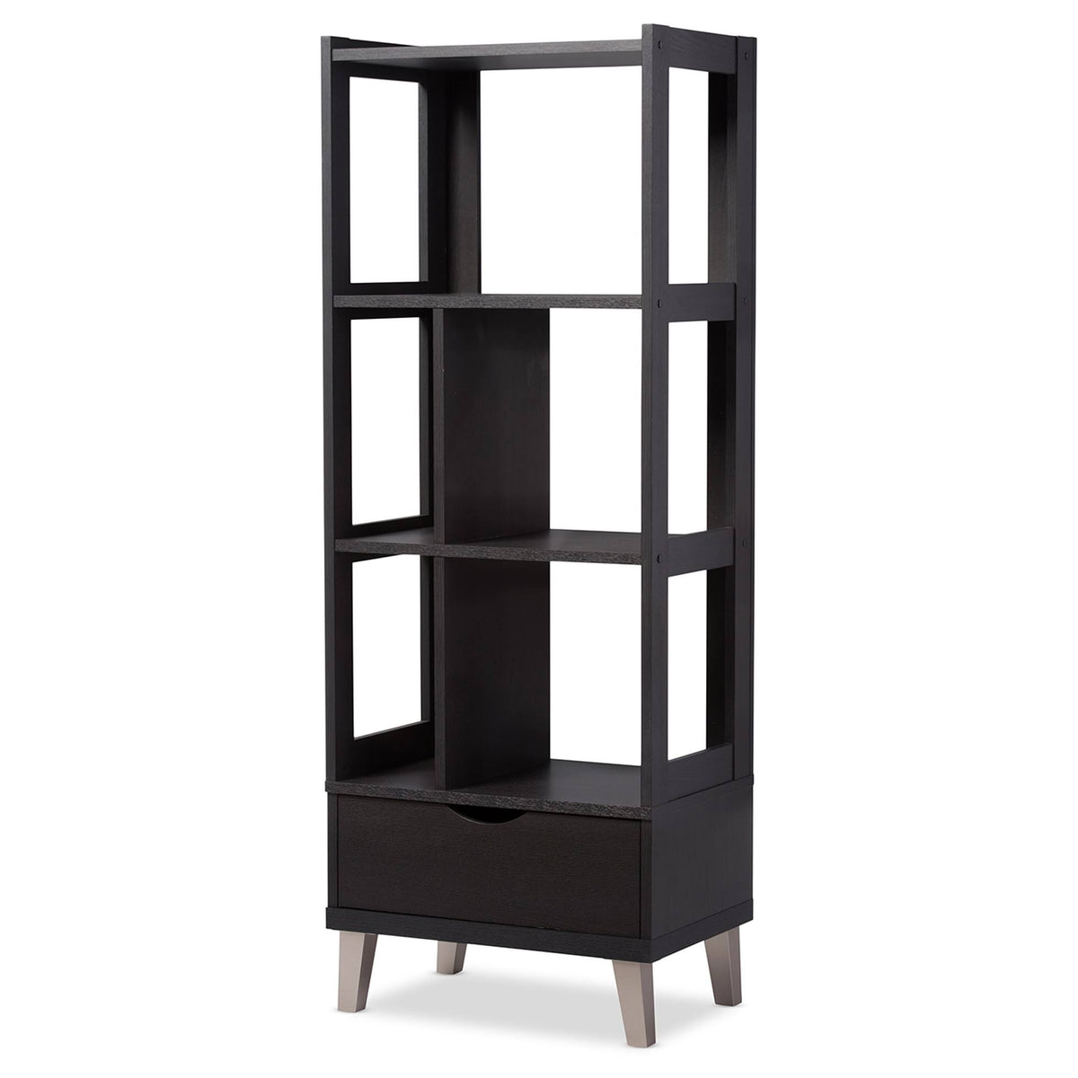 Dark Brown Wood Leaning Bookcase D844
