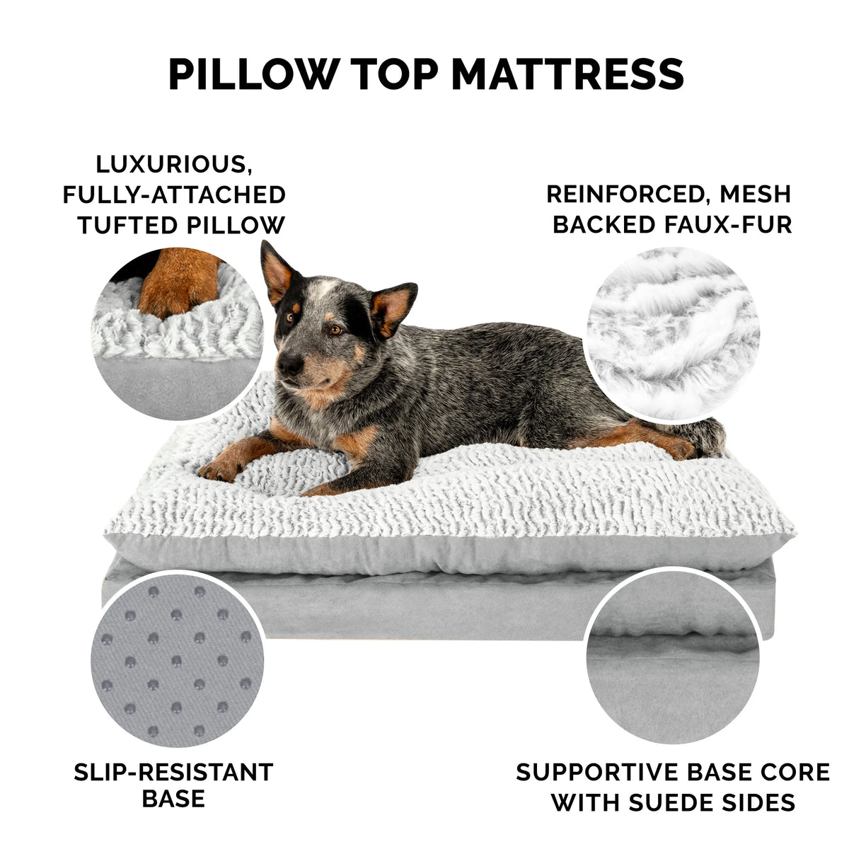 Orthopedic Pillow Top Mattress Pet Bed, Gray, Large C3011