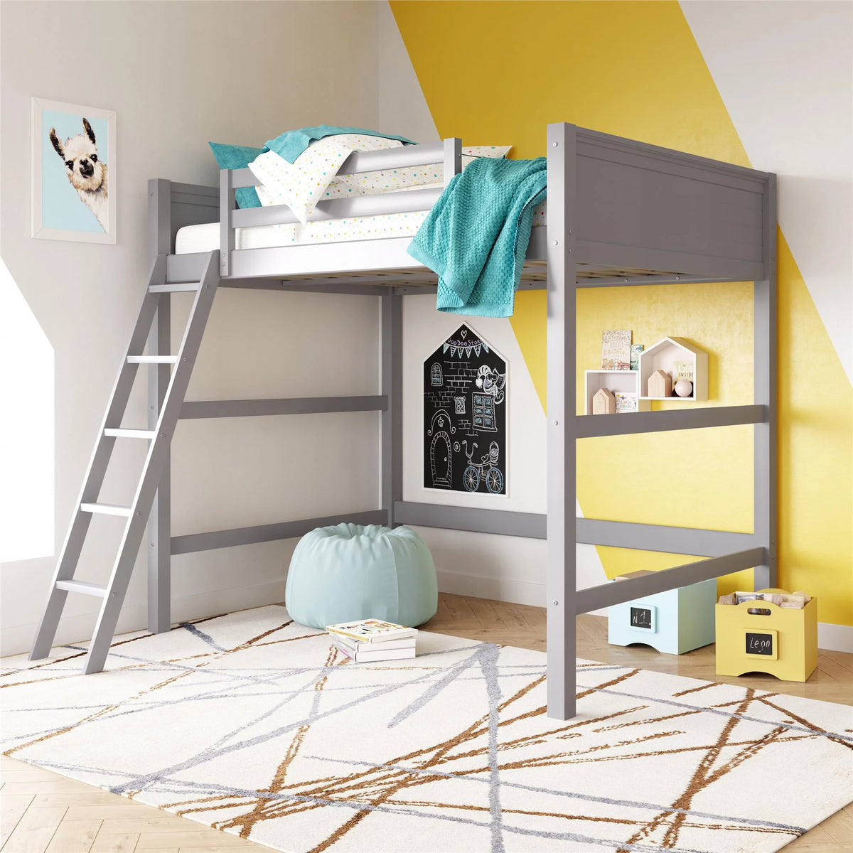 Full Size Loft Bed with Ladder, Black W6023