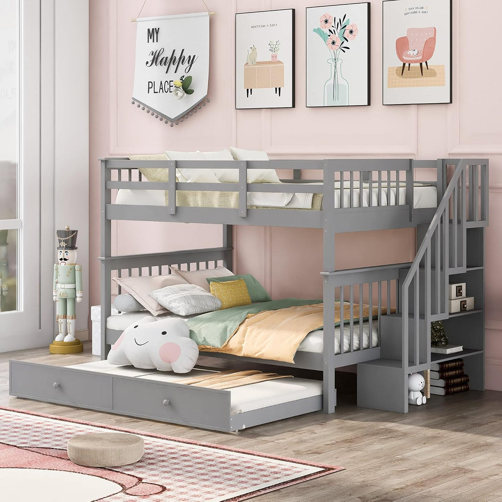 Twin Over Full Bunk Bed with 4 Storage and Staircase U41747