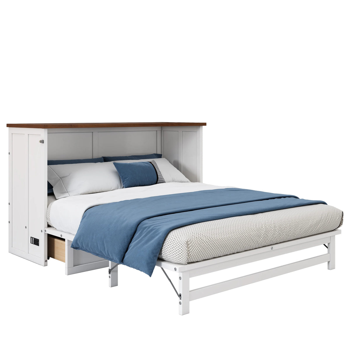 Queen Size Murphy Bed with Storage Drawer and Charging Station A2709