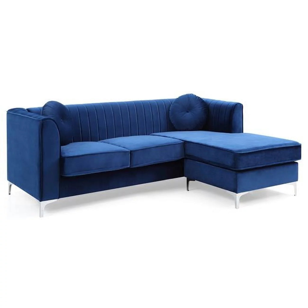 Navy Blue Velvet L-Shape 3-Seater Sectional Sofa P3378