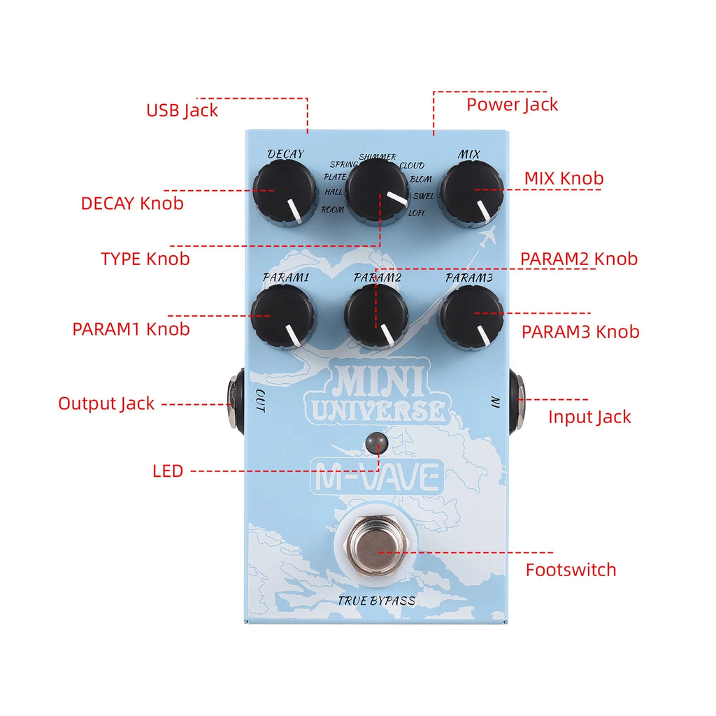 MINI UNIVERSE 9 Mode Reverb Guitar Effect Pedal W9946