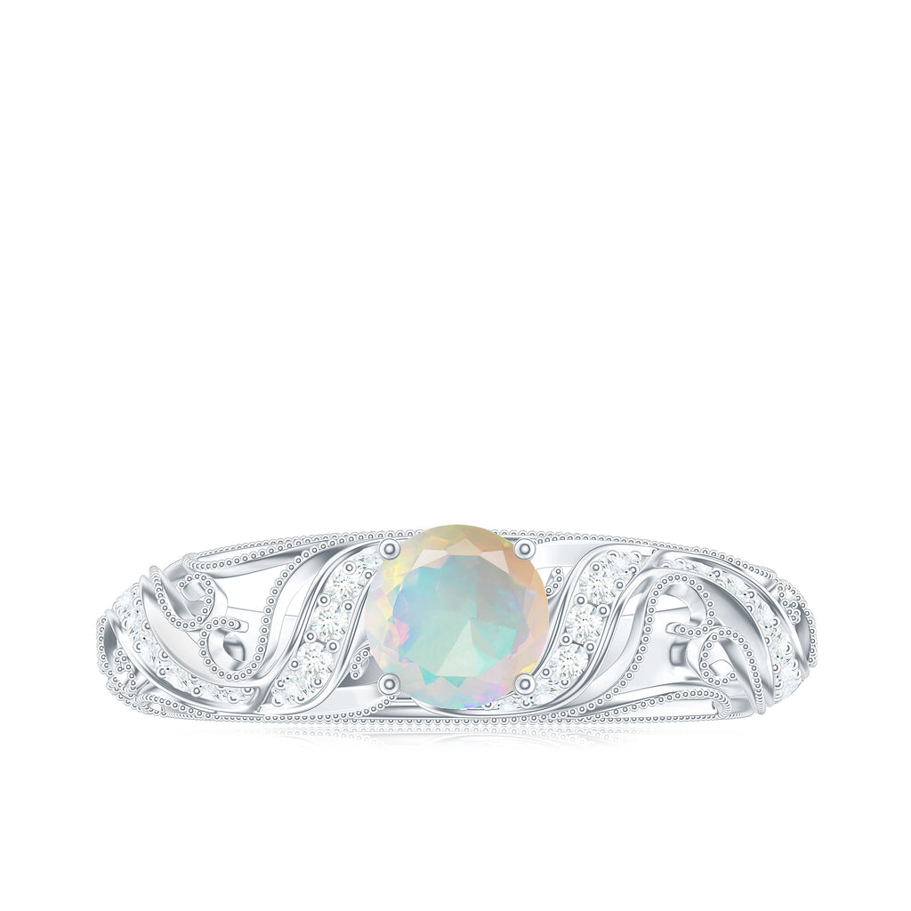 3/4 CT Ethiopian Opal and Diamond Solitaire Engagement Ring, 925 Sterling Silver, US 4.00 K101570